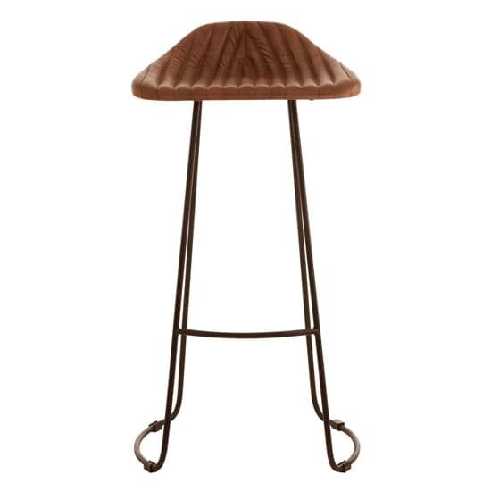 Australis Brown Leather Bar Stool With Iron Sled Base