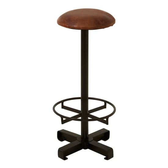 Australis Round Brown Leather Bar Stool With Iron Base_2