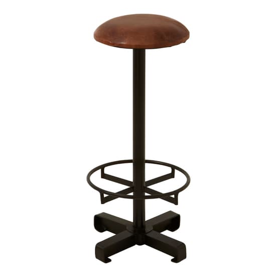 Australis Round Brown Leather Bar Stool With Iron Base Furniture in