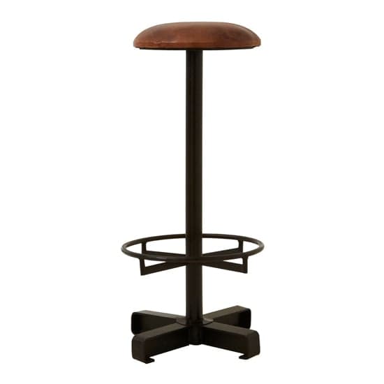 Australis Round Brown Leather Bar Stool With Iron Base_1