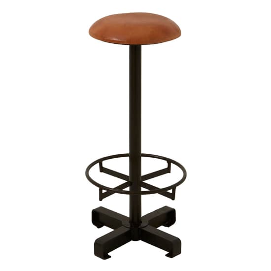 Australis Round Light Brown Leather Bar Stool With Iron Base_2