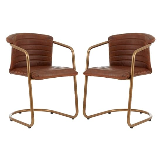 Australis Tan Leather Dining Chairs With Metal Frame In A Pair_1