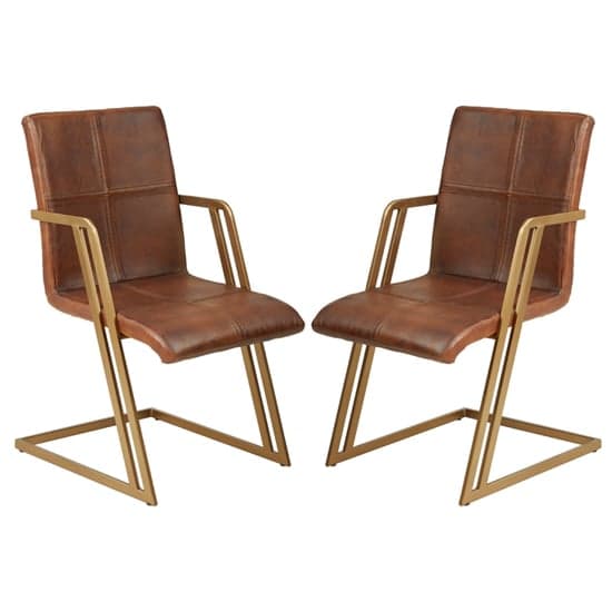 Australis Tan Leather Dining Chairs With Iron Frame In A Pair_1
