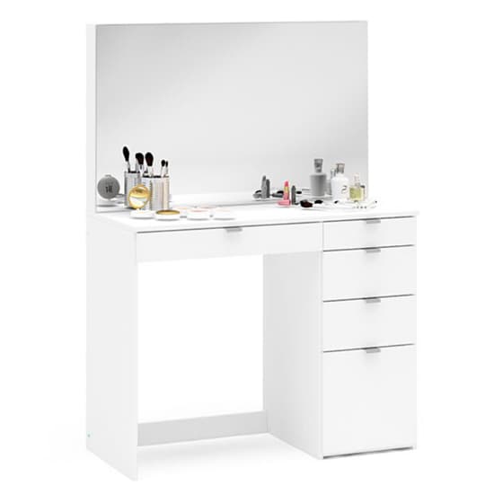 Ava Wooden Dressing Table With 5 Drawers And Mirror In White_3