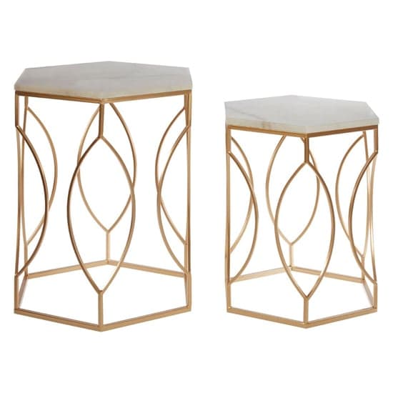 Avanto Hexagonal Marble Set of 2 Side Tables With Oval Frame_2