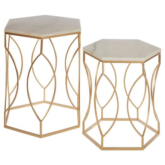 Avanto Hexagonal Marble Set of 2 Side Tables With Oval Frame_1