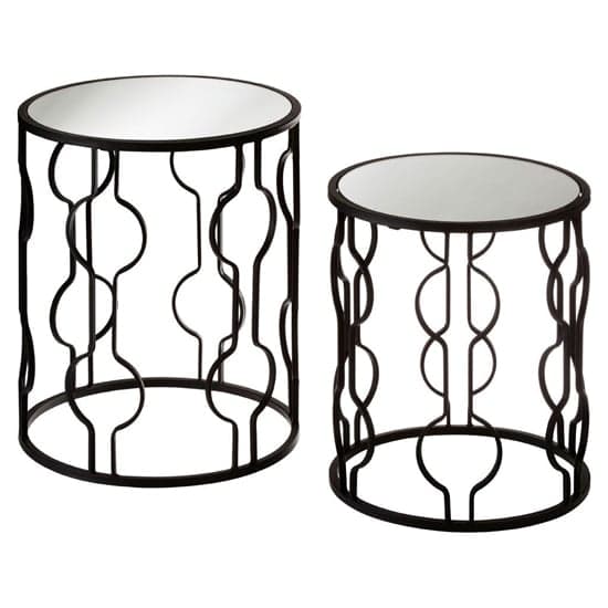 Avanto Round Glass Set of 2 Side Tables With Black Lines Frame_1