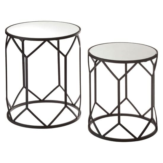 Avanto Round Glass Set of 2 Side Tables With Black Metal Frame_1
