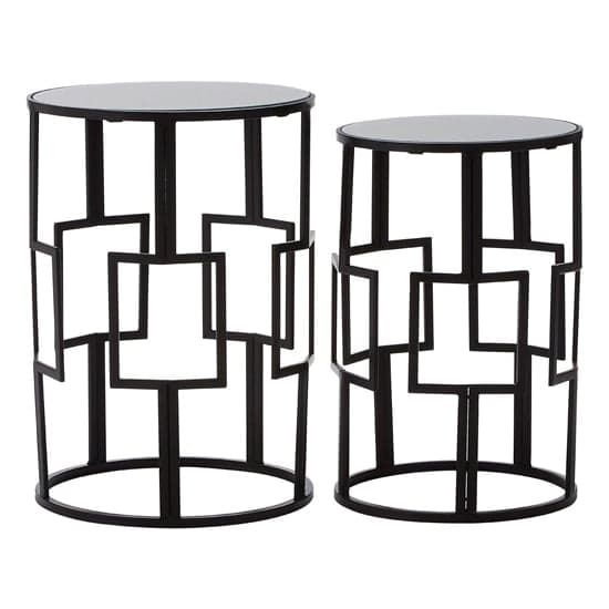 Avanto Round Glass Set of 2 Side Tables With Square Metal Frame_2