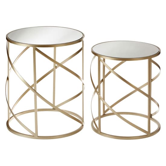 Avanto Round Glass Set of 2 Side Tables With Swirl Metal Frame_2