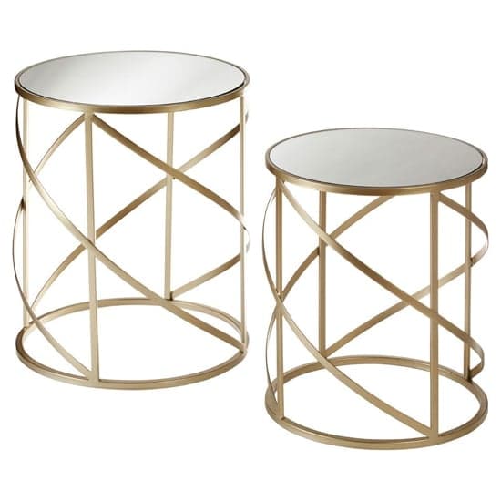 Avanto Round Glass Set of 2 Side Tables With Swirl Metal Frame