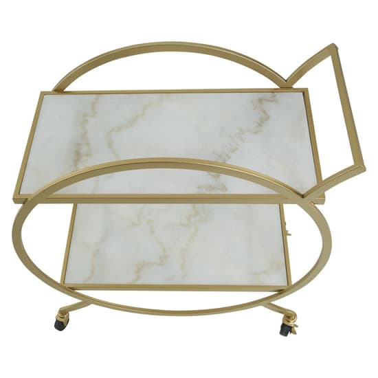 Avanto White Marble Shelves Drinks Trolley With Gold Frame_4