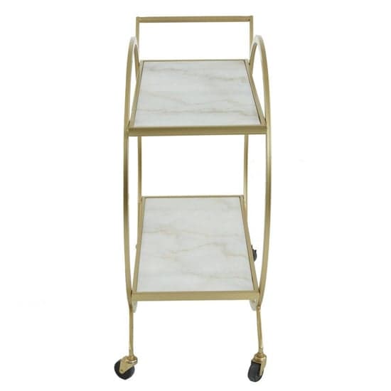Avanto White Marble Shelves Drinks Trolley With Gold Frame_5