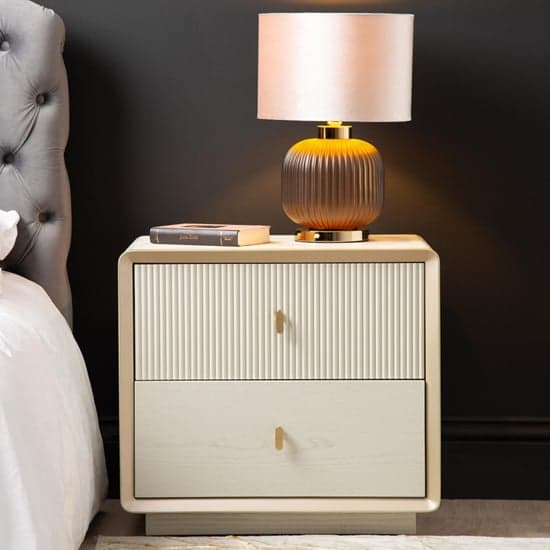 Aveiro Wooden Bedside Cabinet With 2 Drawers In Cream Elm_5