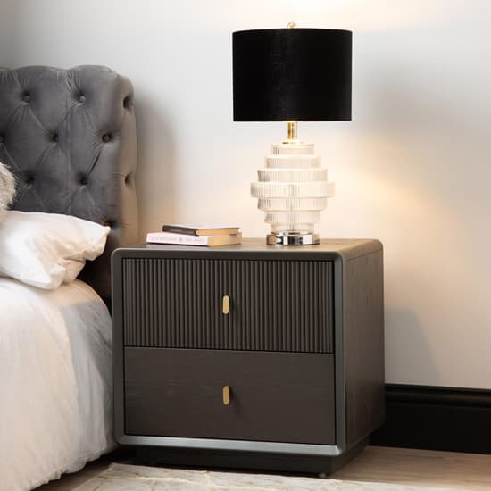 Aveiro Wooden Bedside Cabinet With 2 Drawers In Smoked Grey Elm_7