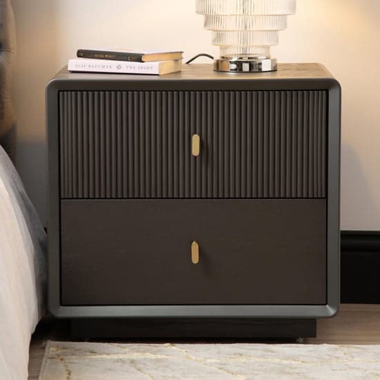 Aveiro Wooden Bedside Cabinet With 2 Drawers In Smoked Grey Elm_1