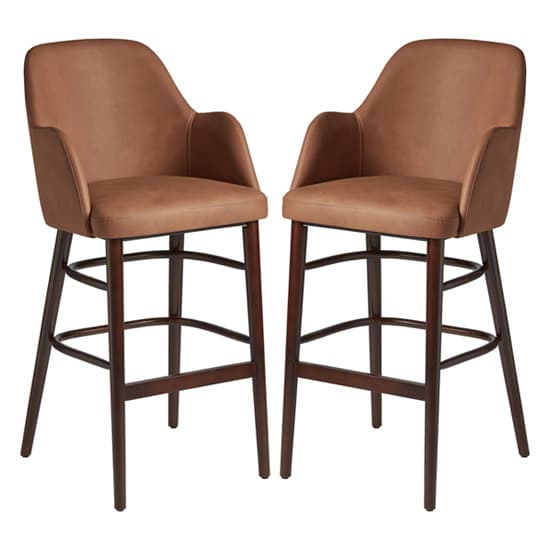Avelay Vintage Cognac Faux Leather Bar Stools In Pair_1