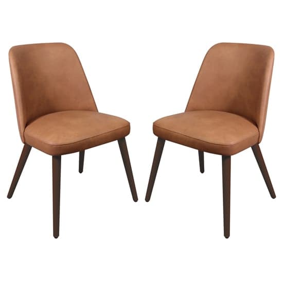 Avelay Vintage Cognac Faux Leather Dining Chairs In Pair_1