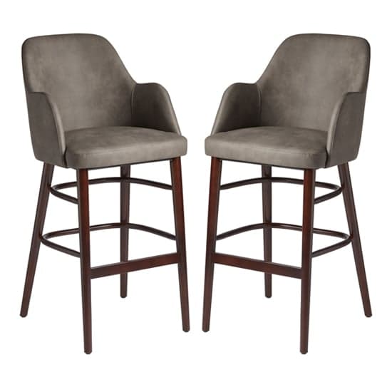 Avelay Vintage Steel Grey Faux Leather Bar Stools In Pair_1