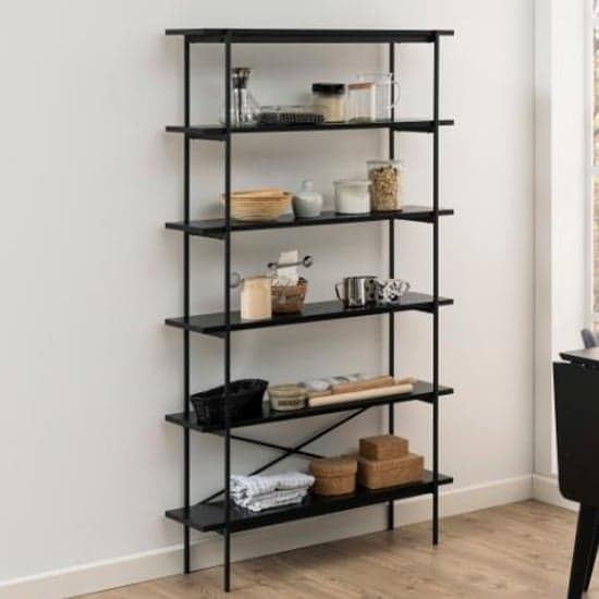 Avila Wooden Bookcase With 5 Shelves In Ash Black_1