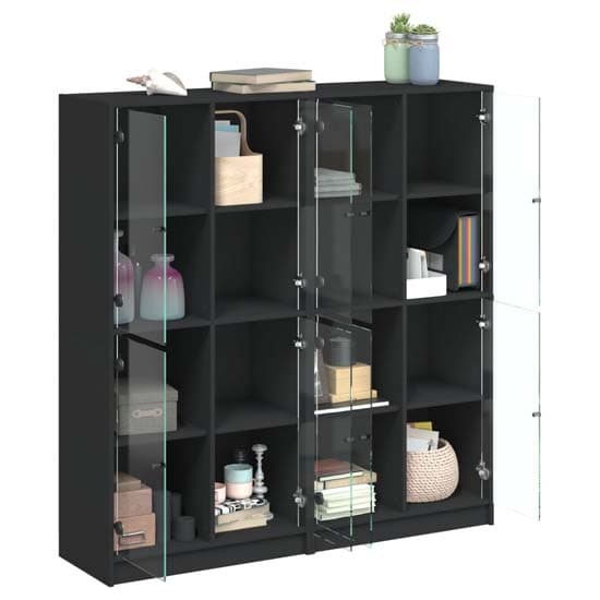 Avila Wooden Bookcase With 8 Glass Doors In Black_3