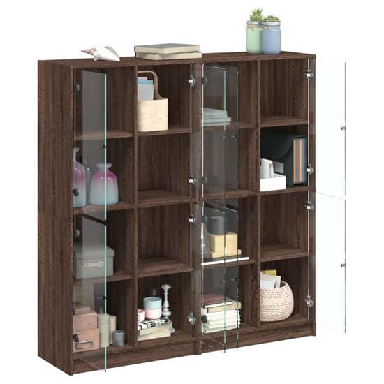 Avila Wooden Bookcase With 8 Glass Doors In Brown Oak_3