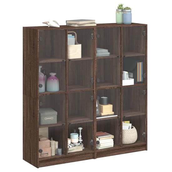 Avila Wooden Bookcase With 8 Glass Doors In Brown Oak_4