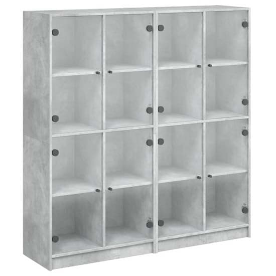 Avila Wooden Bookcase With 8 Glass Doors In Concrete Effect_2