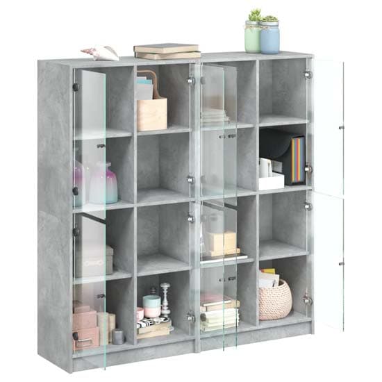 Avila Wooden Bookcase With 8 Glass Doors In Concrete Effect_3