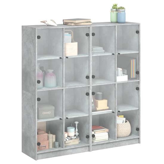 Avila Wooden Bookcase With 8 Glass Doors In Concrete Effect_4