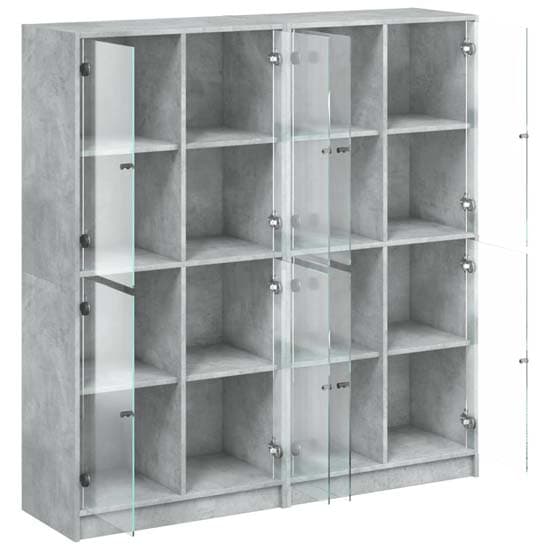 Avila Wooden Bookcase With 8 Glass Doors In Concrete Effect_5