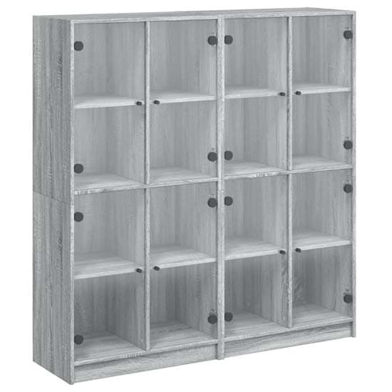 Avila Wooden Bookcase With 8 Glass Doors In Grey Sonoma Oak_2