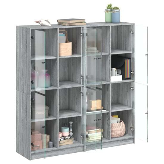 Avila Wooden Bookcase With 8 Glass Doors In Grey Sonoma Oak_3