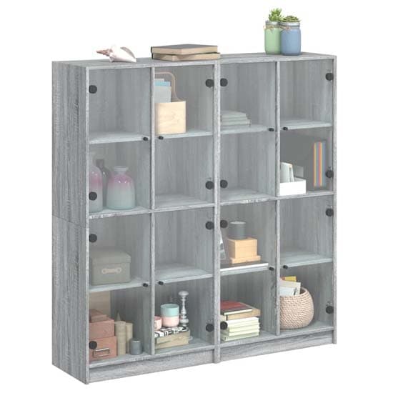 Avila Wooden Bookcase With 8 Glass Doors In Grey Sonoma Oak_4