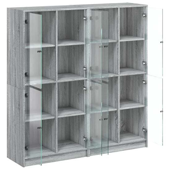 Avila Wooden Bookcase With 8 Glass Doors In Grey Sonoma Oak_5
