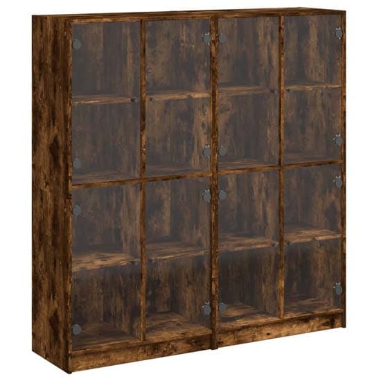 Avila Wooden Bookcase With 8 Glass Doors In Smoked Oak_2