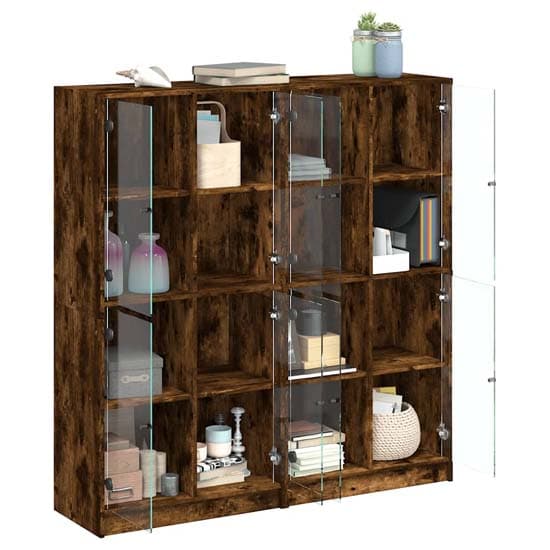 Avila Wooden Bookcase With 8 Glass Doors In Smoked Oak_3