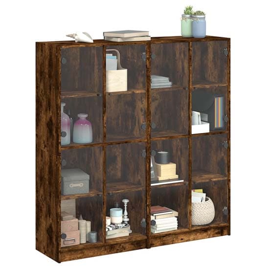 Avila Wooden Bookcase With 8 Glass Doors In Smoked Oak_4