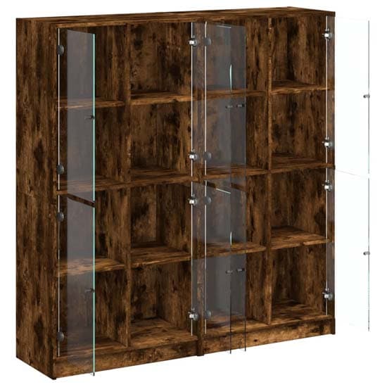 Avila Wooden Bookcase With 8 Glass Doors In Smoked Oak_5