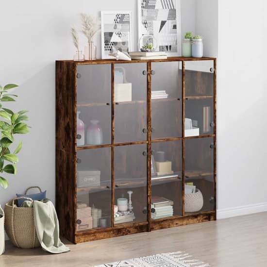 Avila Wooden Bookcase With 8 Glass Doors In Smoked Oak_1