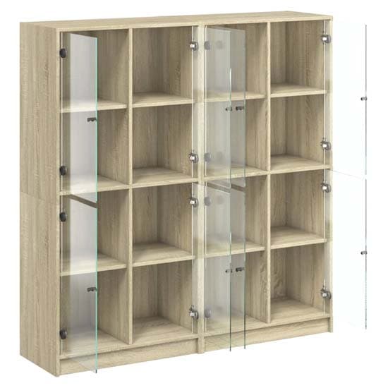 Avila Wooden Bookcase With 8 Glass Doors In Sonoma Oak_5