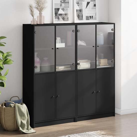 Avila Wooden Bookcase With Doors In Black_1