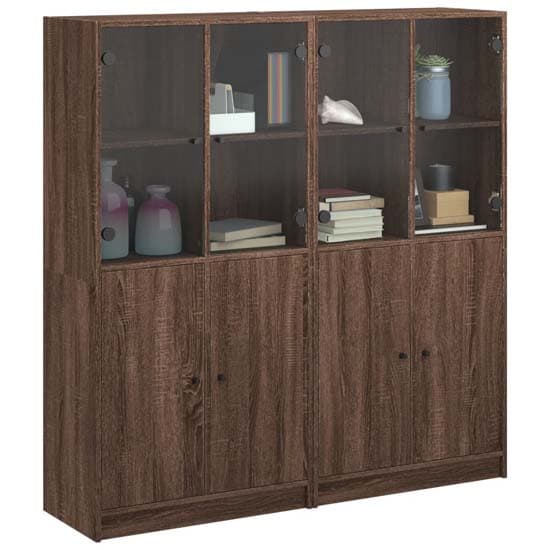 Avila Wooden Bookcase With Doors In Brown Oak_2