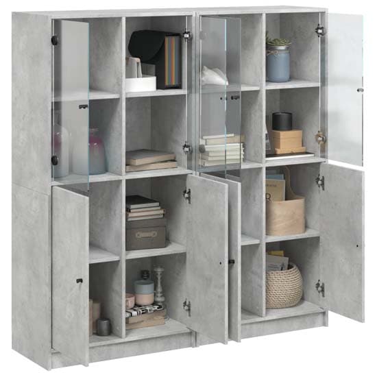 Avila Wooden Bookcase With Doors In Concrete Effect_3