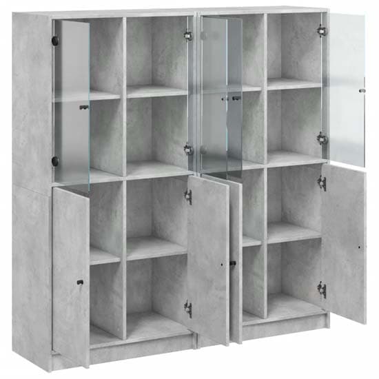 Avila Wooden Bookcase With Doors In Concrete Effect_4