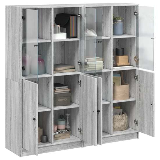 Avila Wooden Bookcase With Doors In Grey Sonoma Oak_3
