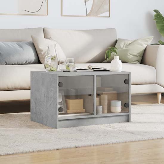 Avila Wooden Coffee Table With 2 Glass Doors In Concrete Effect_1