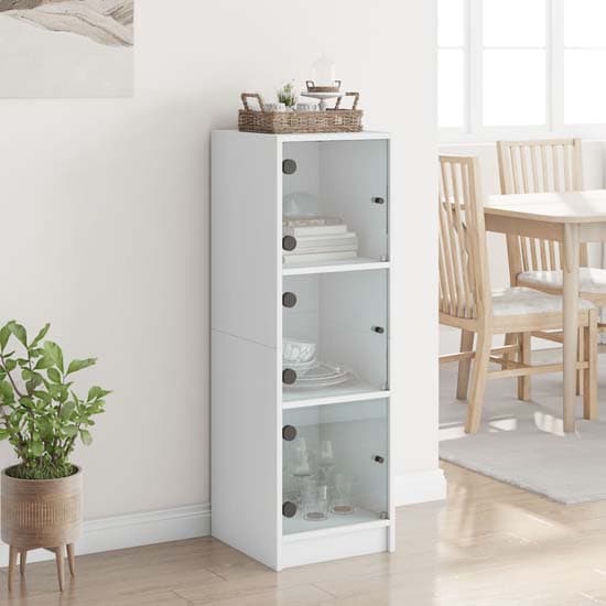 Avila Wooden Highboard With 3 Glass Doors In White_1