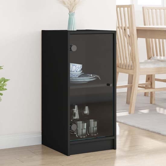 Avila Wooden Side Cabinet With 1 Glass Door In Black_1