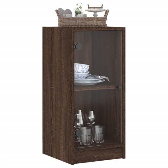 Avila Wooden Side Cabinet With 1 Glass Door In Brown Oak_3
